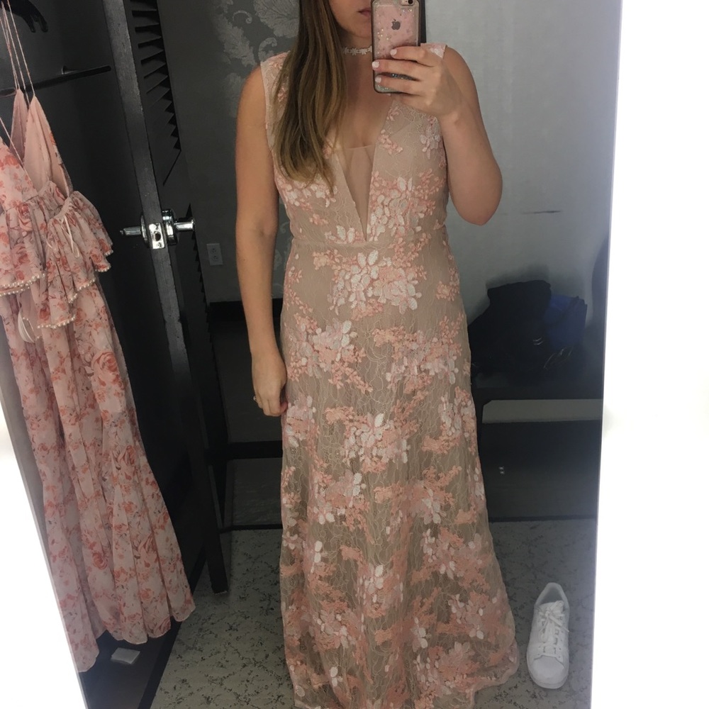 BCBG MaxAzaria Illusion neck lace gown